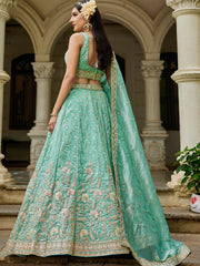 Nakshatra Sea Green Organza Tissue Lahenga Choli