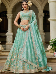 Nakshatra Sea Green Organza Tissue Lahenga Choli