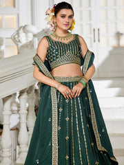 Nakshatra Green Georgette Lehenga Choli with Sequin and Embroidery Work