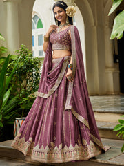 Nakshatra Rose Gold Georgette Lehenga Choli with Sequin and Embroidery Work