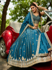 Nakshatra Teal Georgette Lehenga Choli with Sequin and Embroidery Work