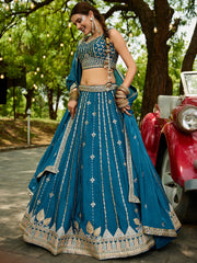 Nakshatra Teal Georgette Lehenga Choli with Sequin and Embroidery Work