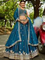 Nakshatra Teal Georgette Lehenga Choli with Sequin and Embroidery Work