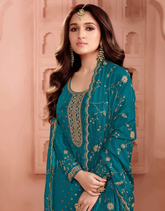 Nakshatra Blue Dola Silk Embroidered Suit