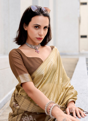 Nakshatra Beige Ikkat Weaving Saree
