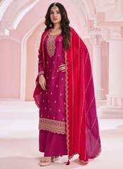 Nakshtar Pinkish Red Embroidered Party Wear Suit