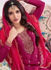 Nakshtar Pinkish Red Embroidered Party Wear Suit