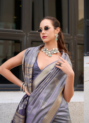 Nakshatra Grey Ikkat Weaving Saree