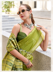 Nakshatra Lime Green Ikkat Weaving Saree