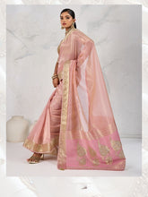 Nakshatra Pink Tissue Linen Saree with Zardosi Handwork & Embellished Pallu