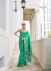 Nakshatra Rama Green Ikkat Weaving Saree