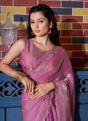 Nakshatra Rose Pink Zircon Border Saree