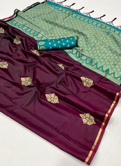 Nakshatra Wine Satin silk saree