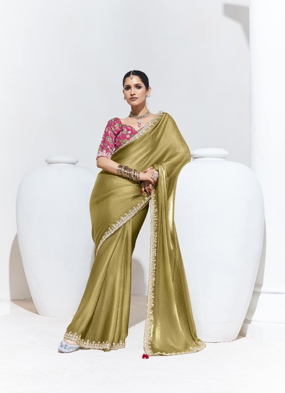 Nakshatra Mehndi Green Saree