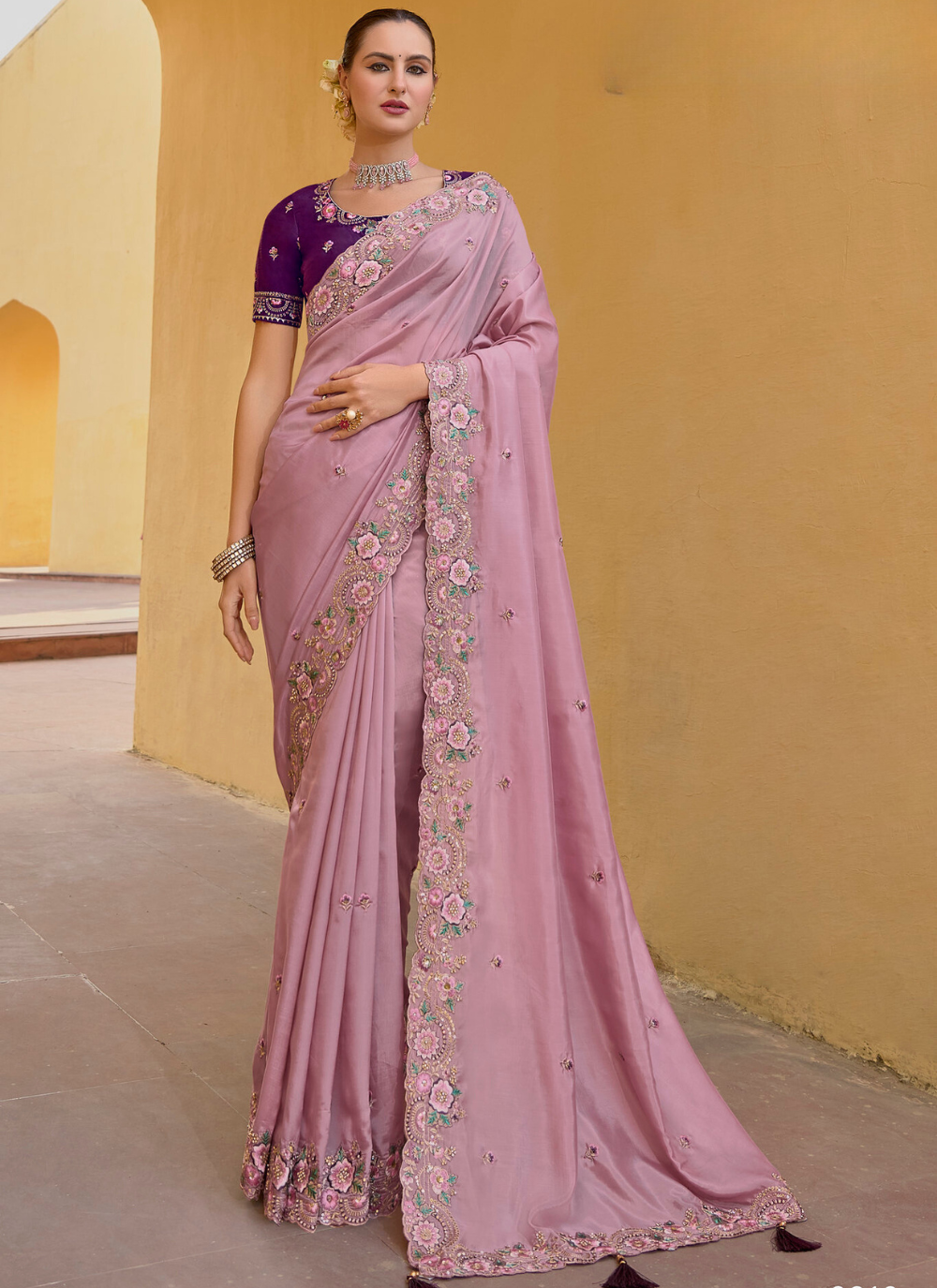 Pastel Pink Organza saree