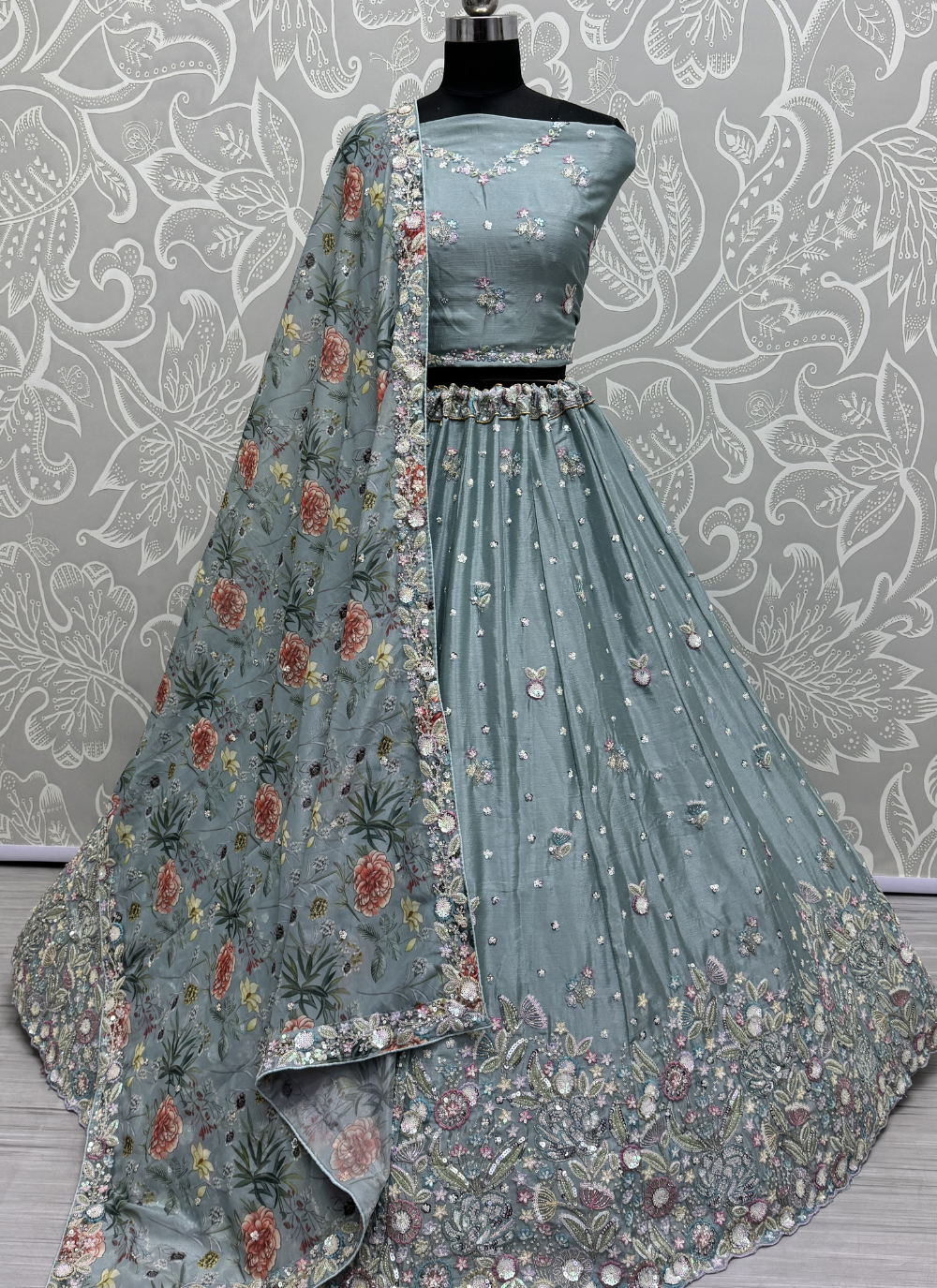 Nakshatra Grey Embellished Lehenga Choli