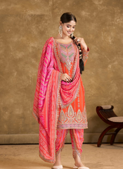 Nakshatra  Bandhini Partywear Orange Dhoti Suit Set