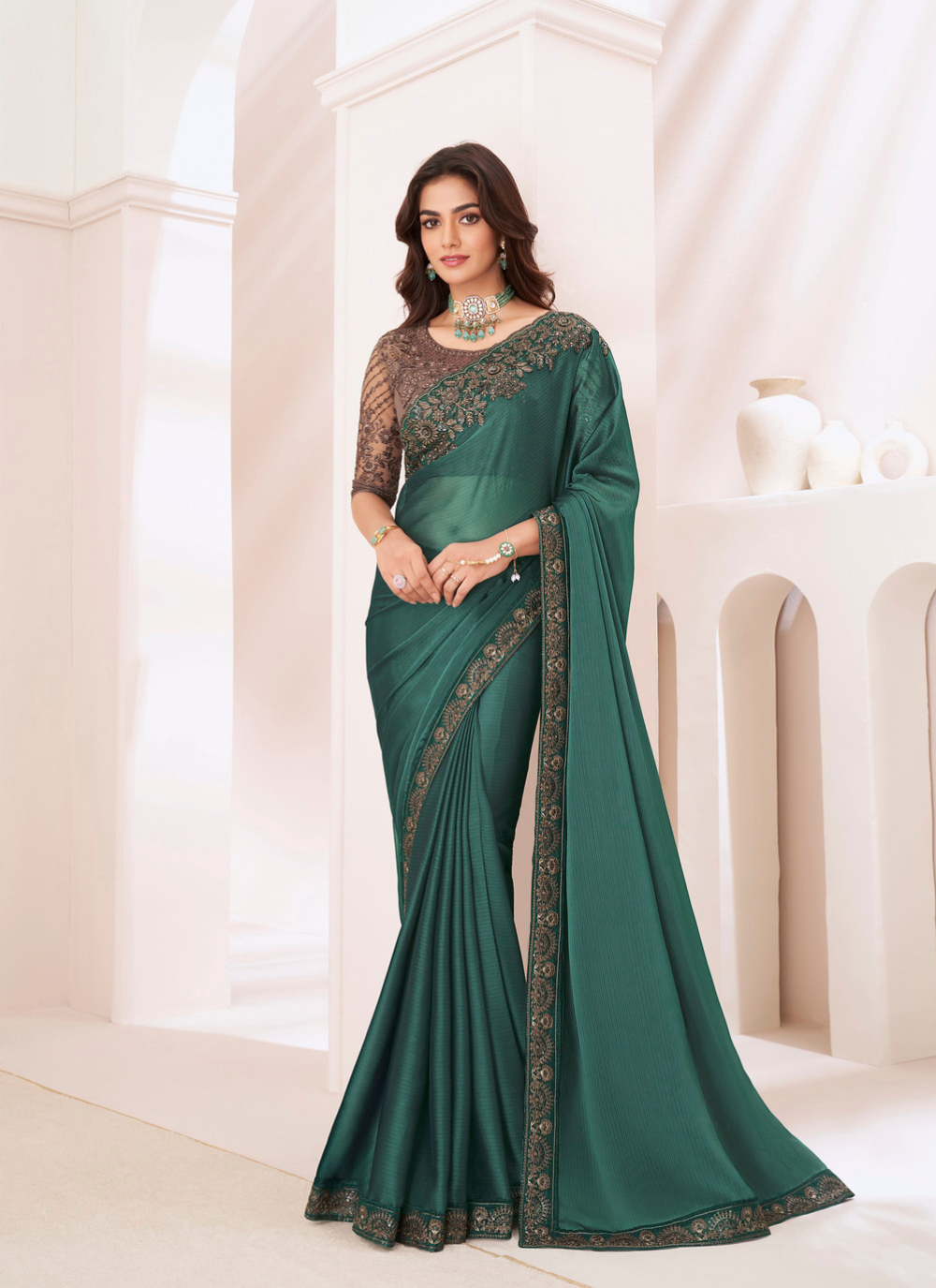 Nakshatra Green Chiffon Saree