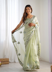 Nakshatra Pista Burburry Silk Saree