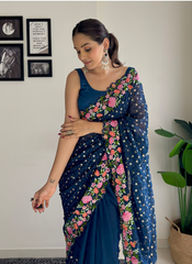 Nakshatra Teal Embroidered Sequence Saree