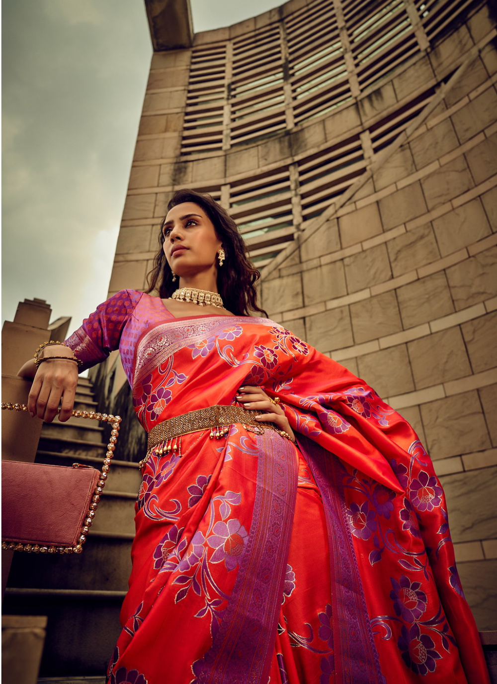 Ravishing Red Satin silk saree