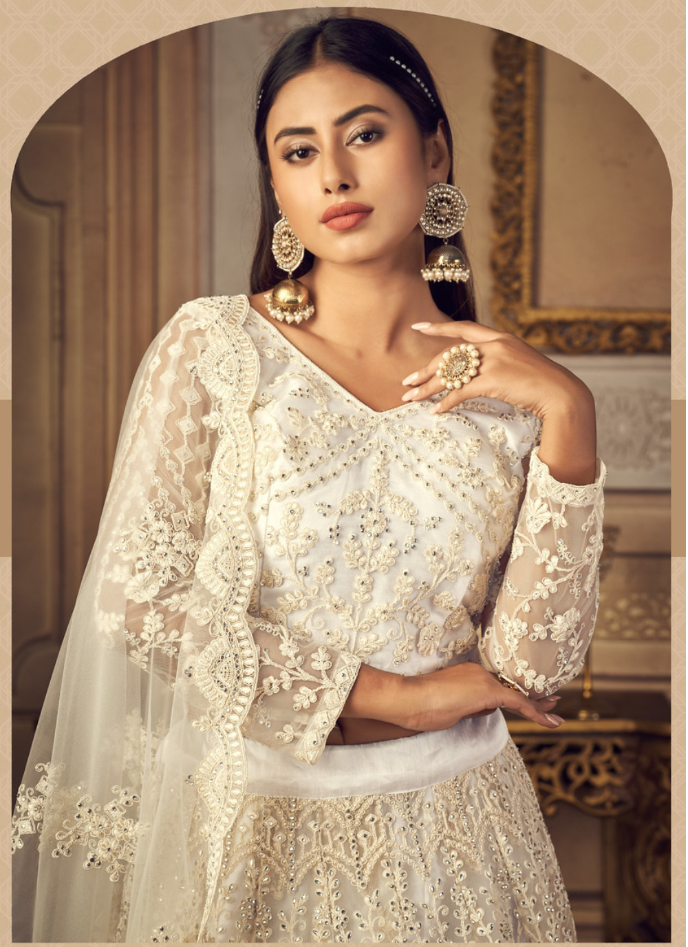 Nakshatra Serene White Wedding Lehenga