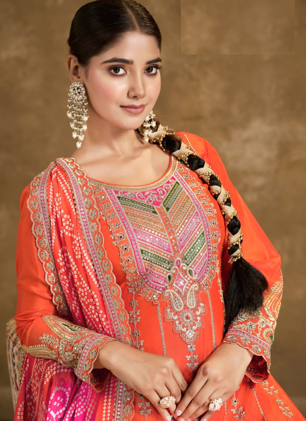 Nakshatra  Bandhini Partywear Orange Dhoti Suit Set