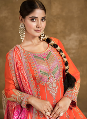 Nakshatra  Bandhini Partywear Orange Dhoti Suit Set