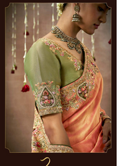 Nakshatra Peach Tissue silk Bridal saree