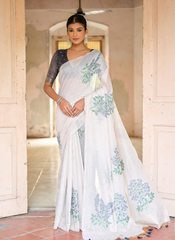Nakshatra Off White with Blue Blouse Cotton Saree