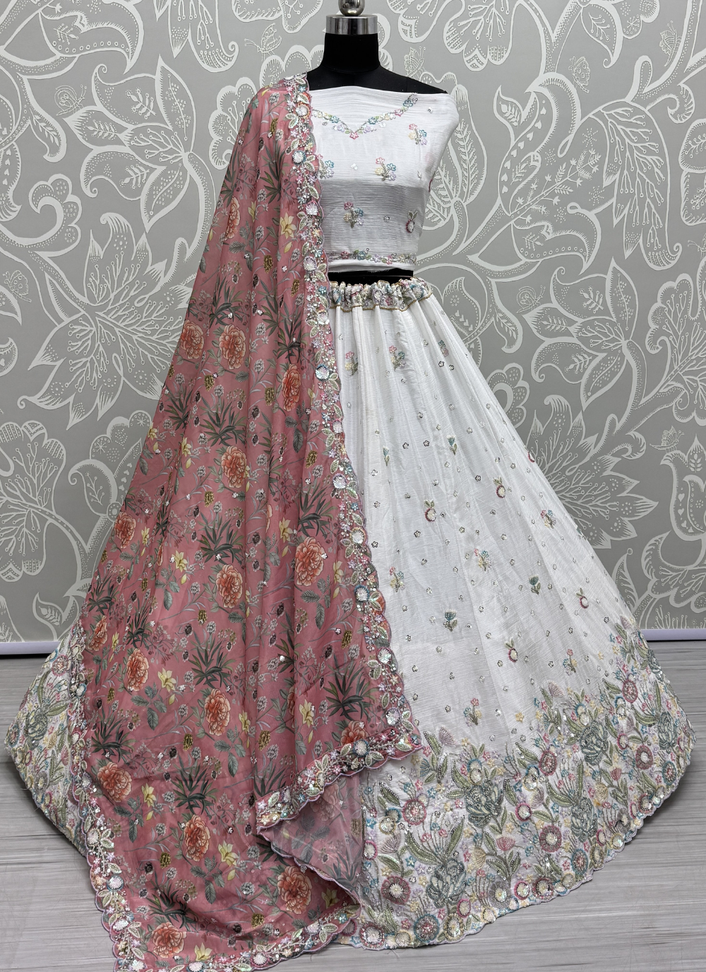 Nakshatra White Embellished Lehenga Choli