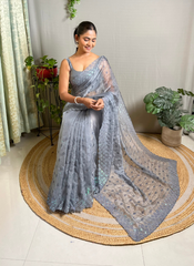 Nakshatra Grey Embellished Sequence saree