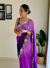 Nakshatra Ombre Purple Embroided Saree