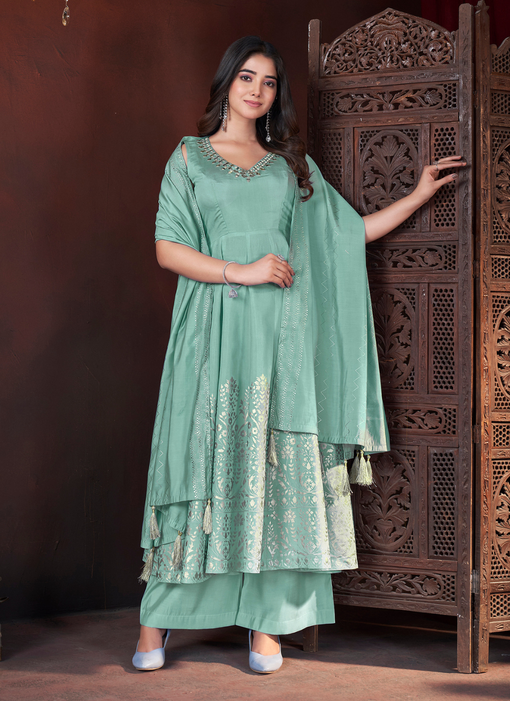 Nakshatra Pista Foil Printed Readymade Palazzo Suit
