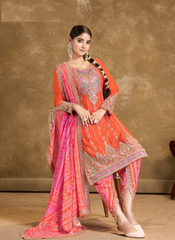Nakshatra  Bandhini Partywear Orange Dhoti Suit Set