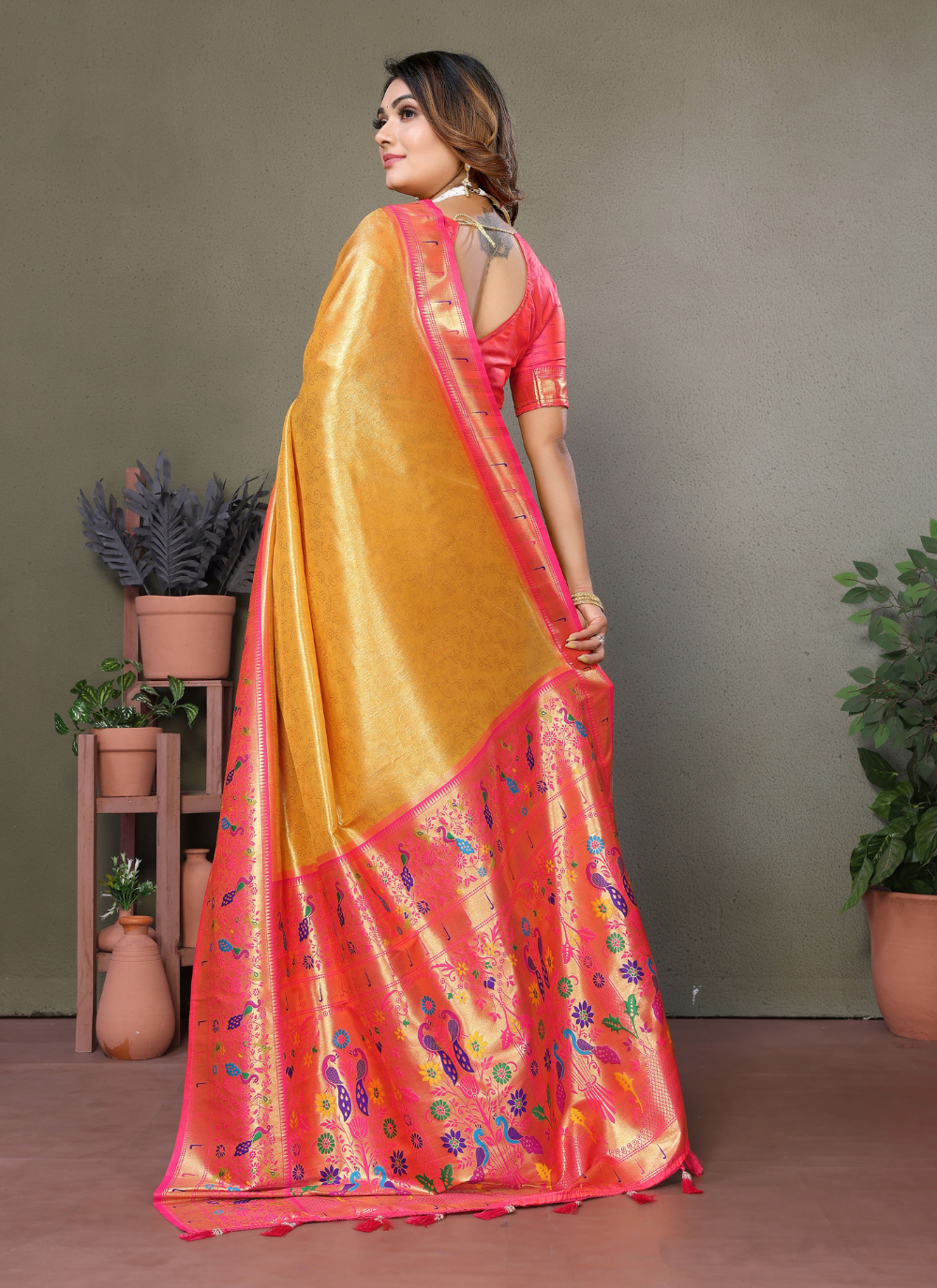 Nakshatra Mustard Banarasi Tissue Silk Saree