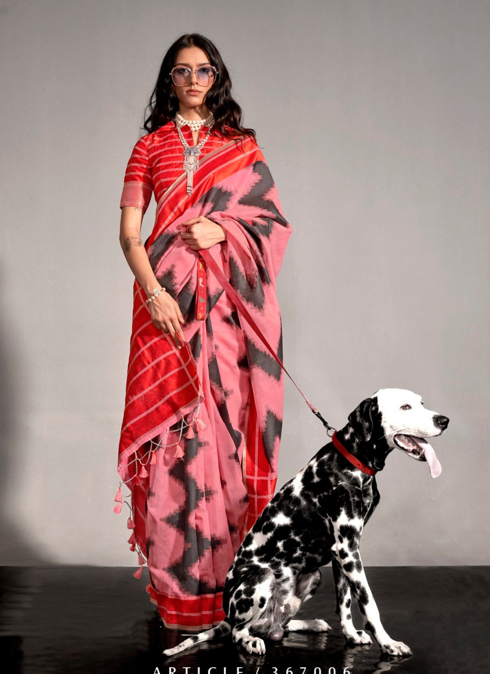 Nakshatra Peach  Geometric Zigzag saree