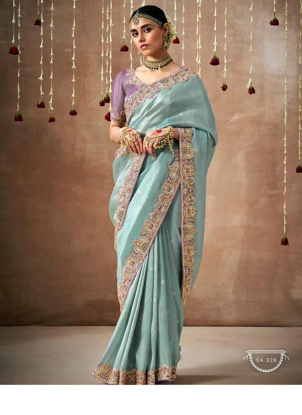 Nakshatra Sky Blue Tissue silk Bridal saree