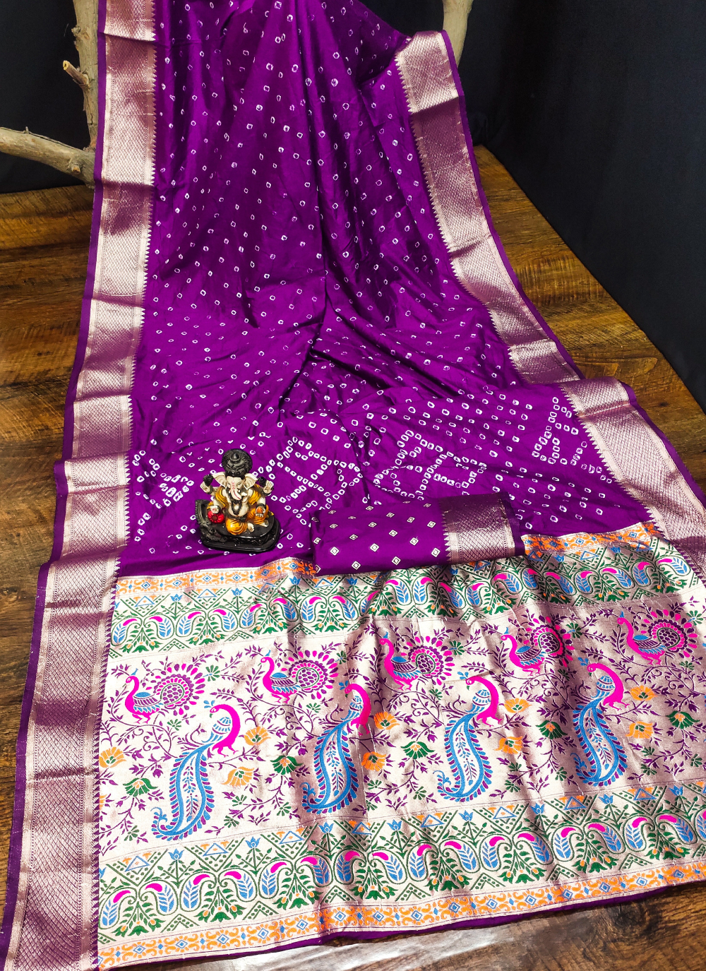 Nakshatra Wine Bandini Saree in Dola Silk