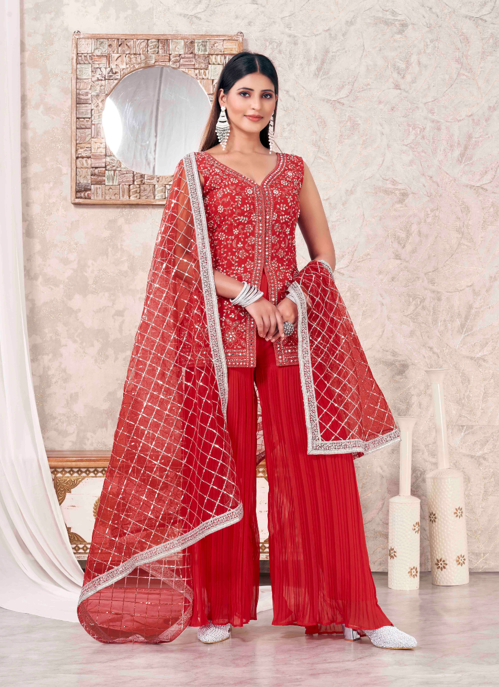 Nakshatra  Ravishing Red Sharara set