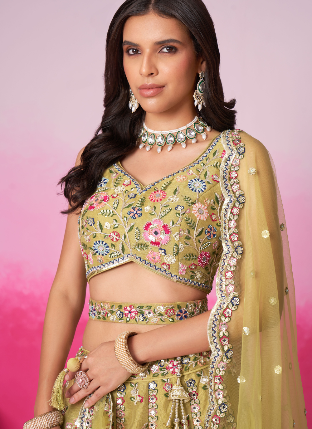 Nakshatra Mustard Embroidery Lehenga