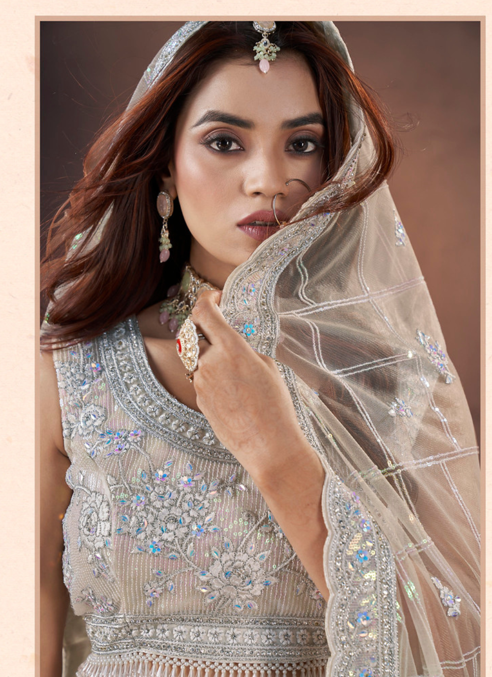 Nakshatra  Cream Bridal Lehenga