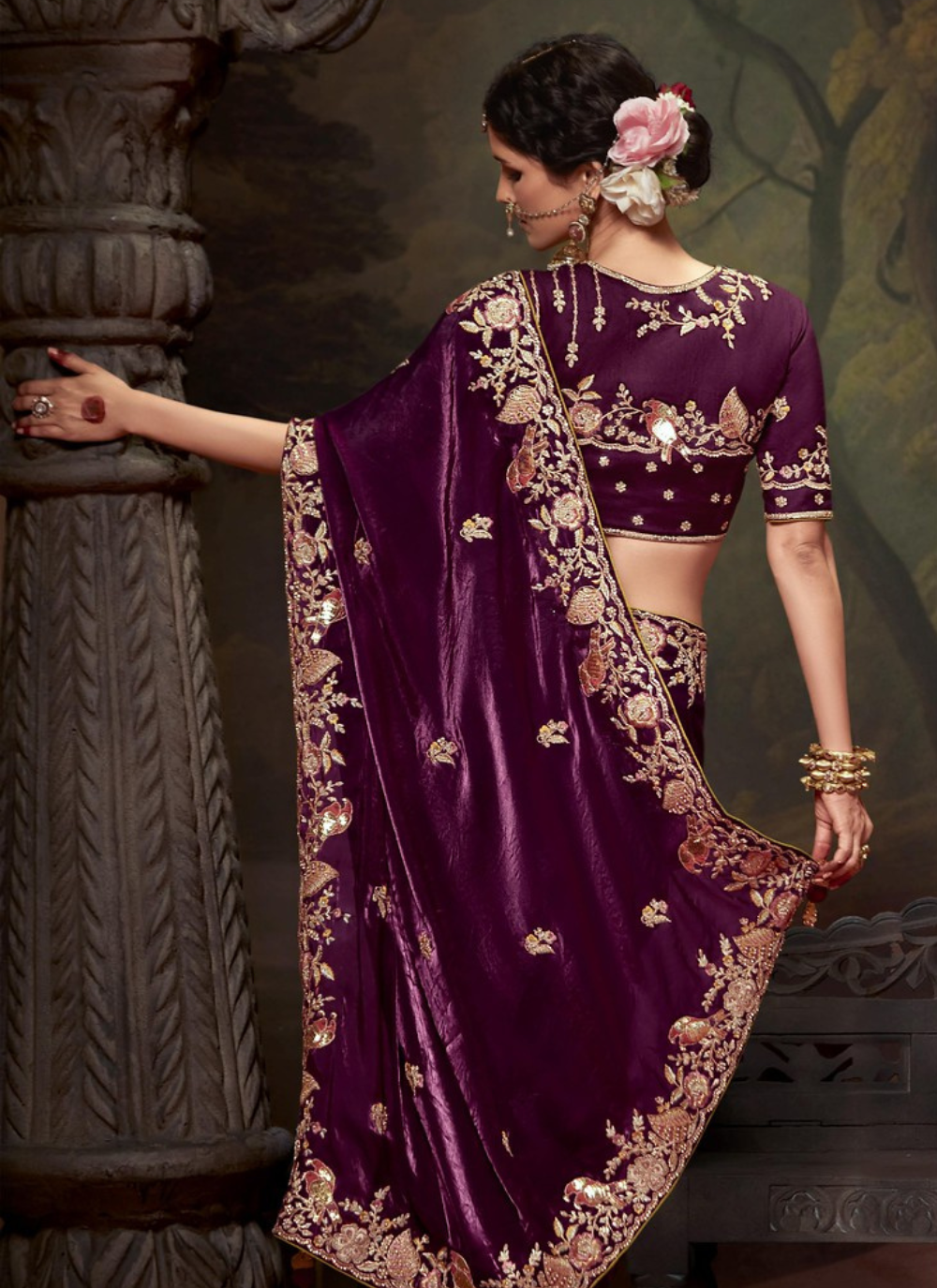 Nakshatra  Stunning Burgundy Embroidery Saree