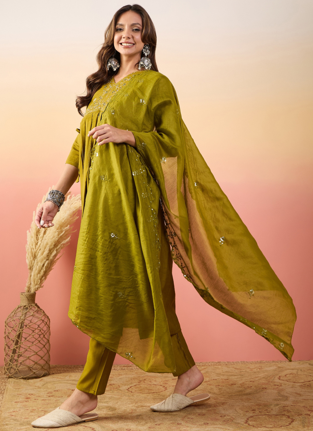 Nakshatra Musturd Colored Silk Embroided suit