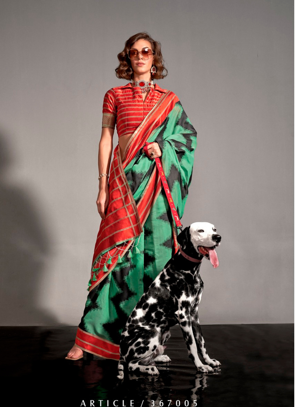 Nakshatra  Rama Green  Geometric Zigzag saree