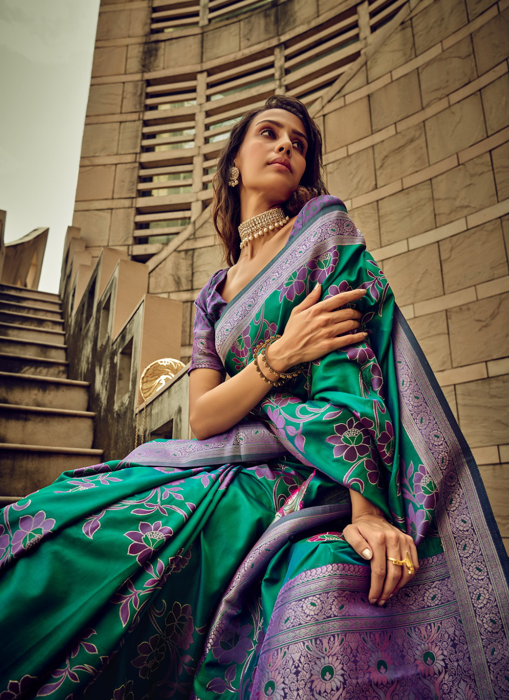 Rama Green  satin silk saree