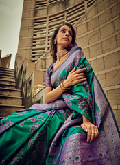 Rama Green  satin silk saree
