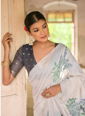 Nakshatra Off White with Blue Blouse Cotton Saree