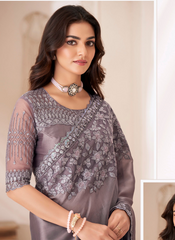 Nakshatra Grey Chiffon Saree