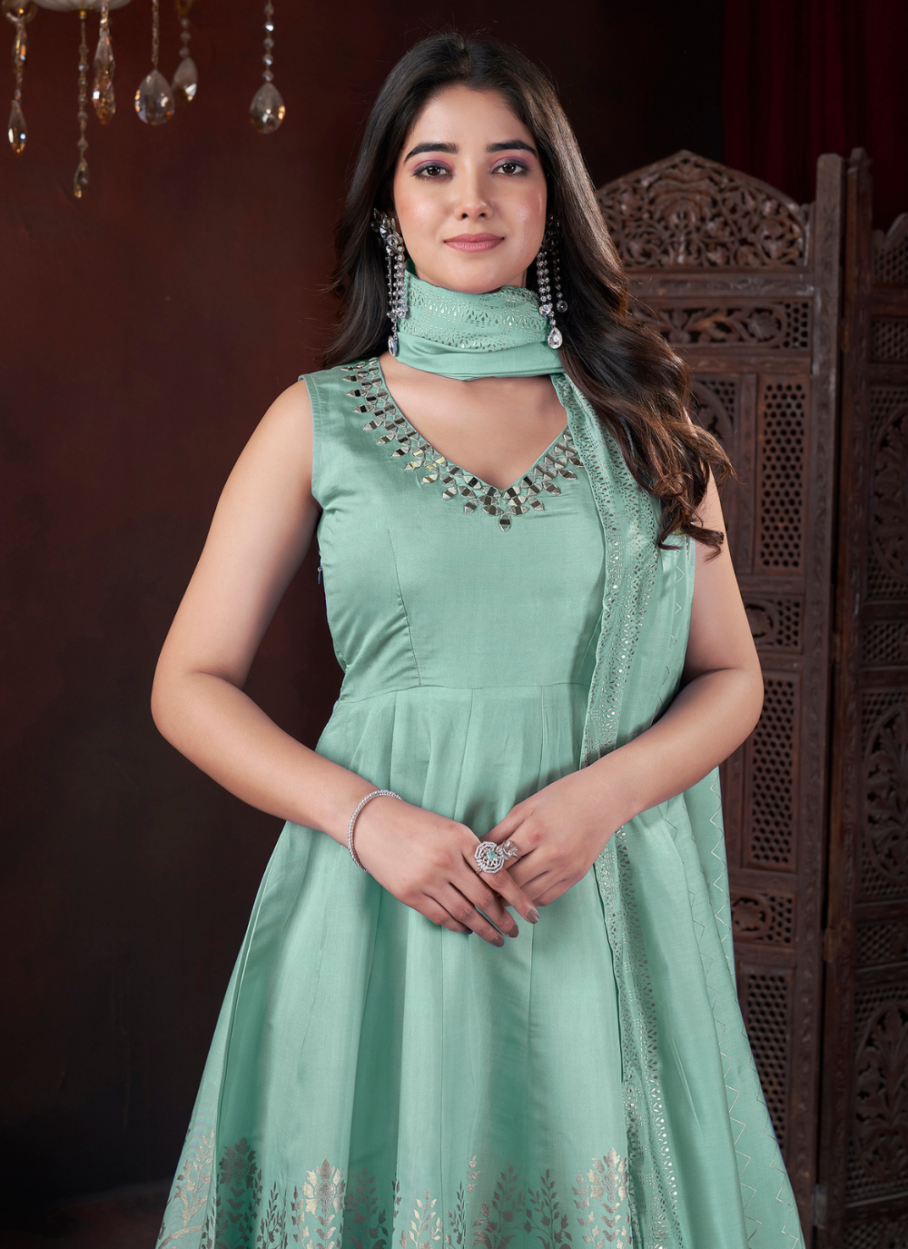 Nakshatra Pista Foil Printed Readymade Palazzo Suit